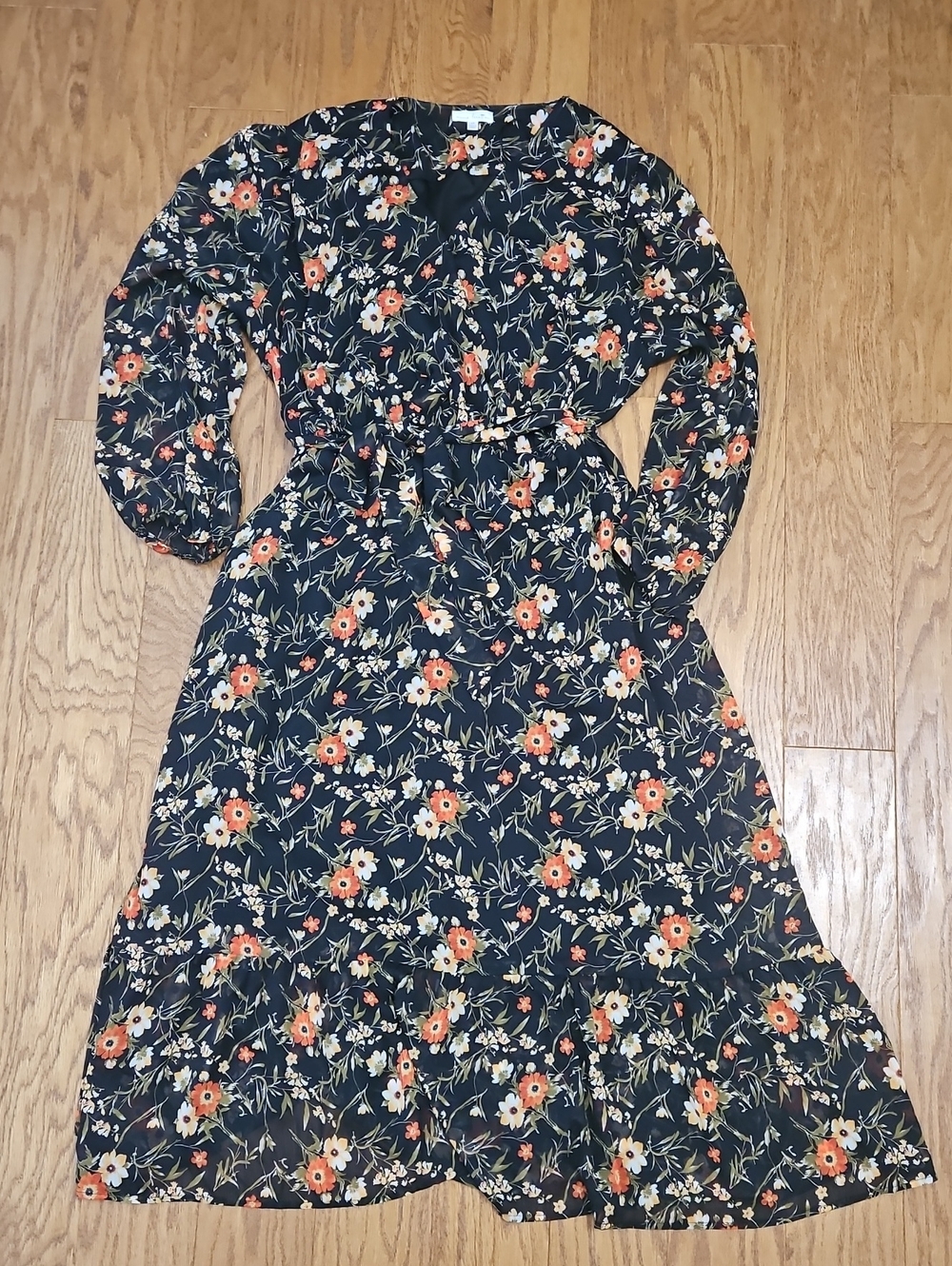 Nine Britton Black Floral Long Sleeve Maxi Dress Size 2X